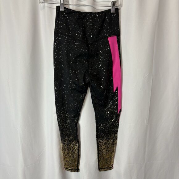 Super Fresh Women’s Leggings Black Gold Pink Lightening Bolt Small Workout Gym - Picture 12 of 12